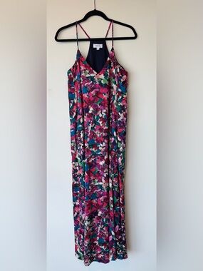 Tahari Arthur S. Levine Vibrant Floral Maxi Dress in Fuchsia, Teal & Navy